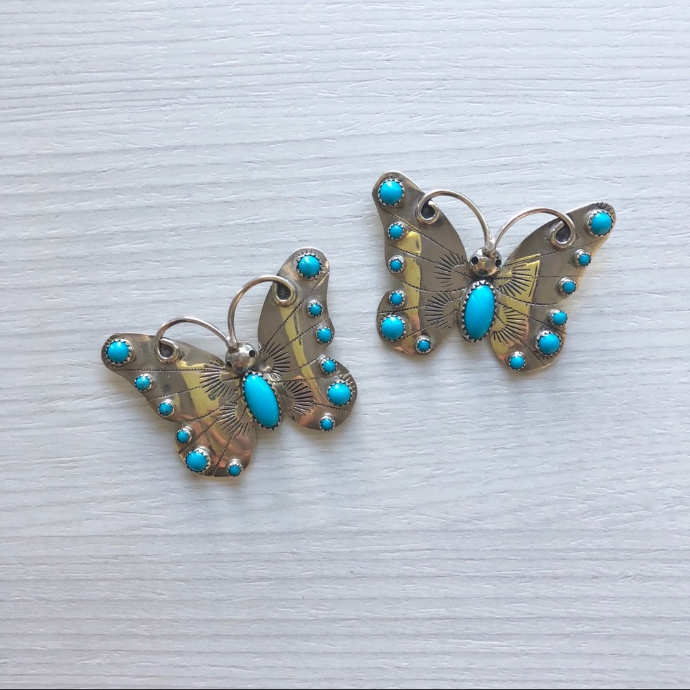 Vintage Navajo Silver & Turquoise Butterfly Brooch